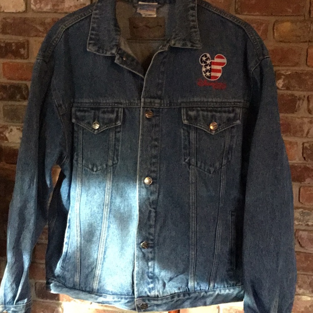 Vtg Port Authority Disney Denim Mickey Flag Jacket
